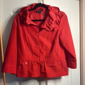 Tribella Red Ruffled Women's Rain Jacket. Size 10